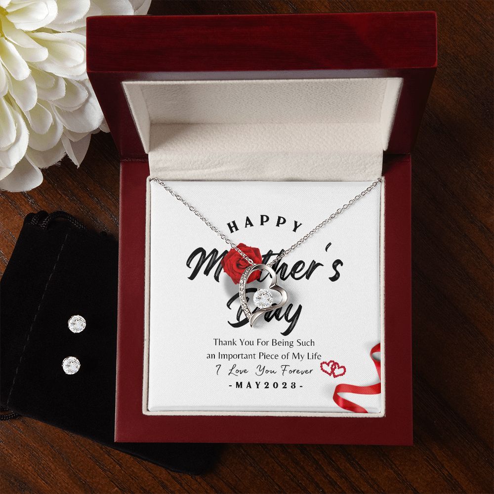 Mother's Day Rose Forever Necklace & Earrings Set