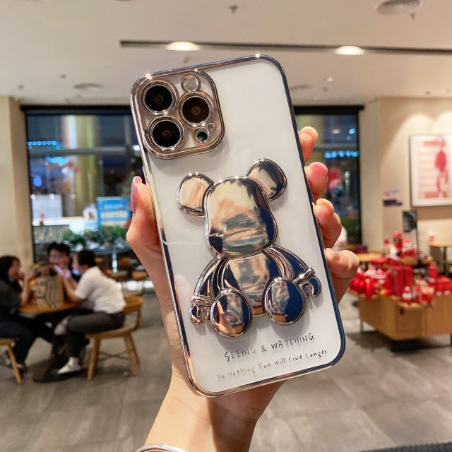 Silicone Bear Plating Phone Case for iPhone