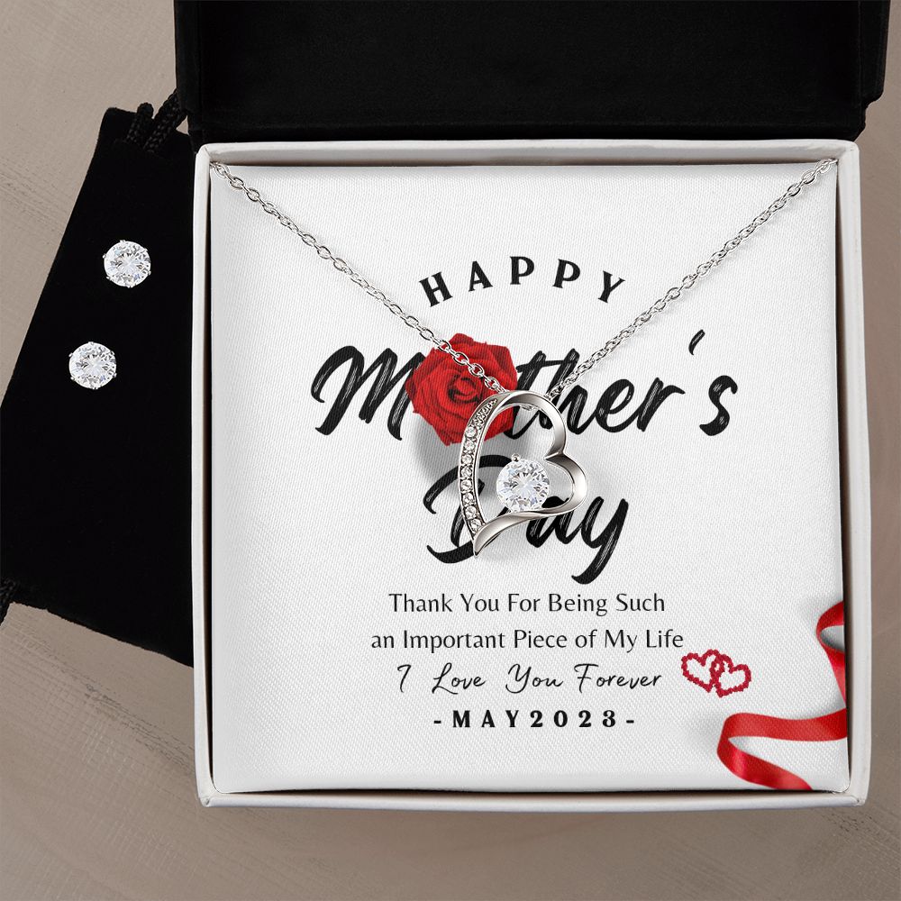 Mother's Day Rose Forever Necklace & Earrings Set