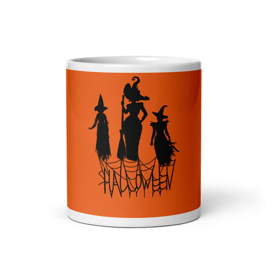 Witch Halloween Orange White Glossy Mug