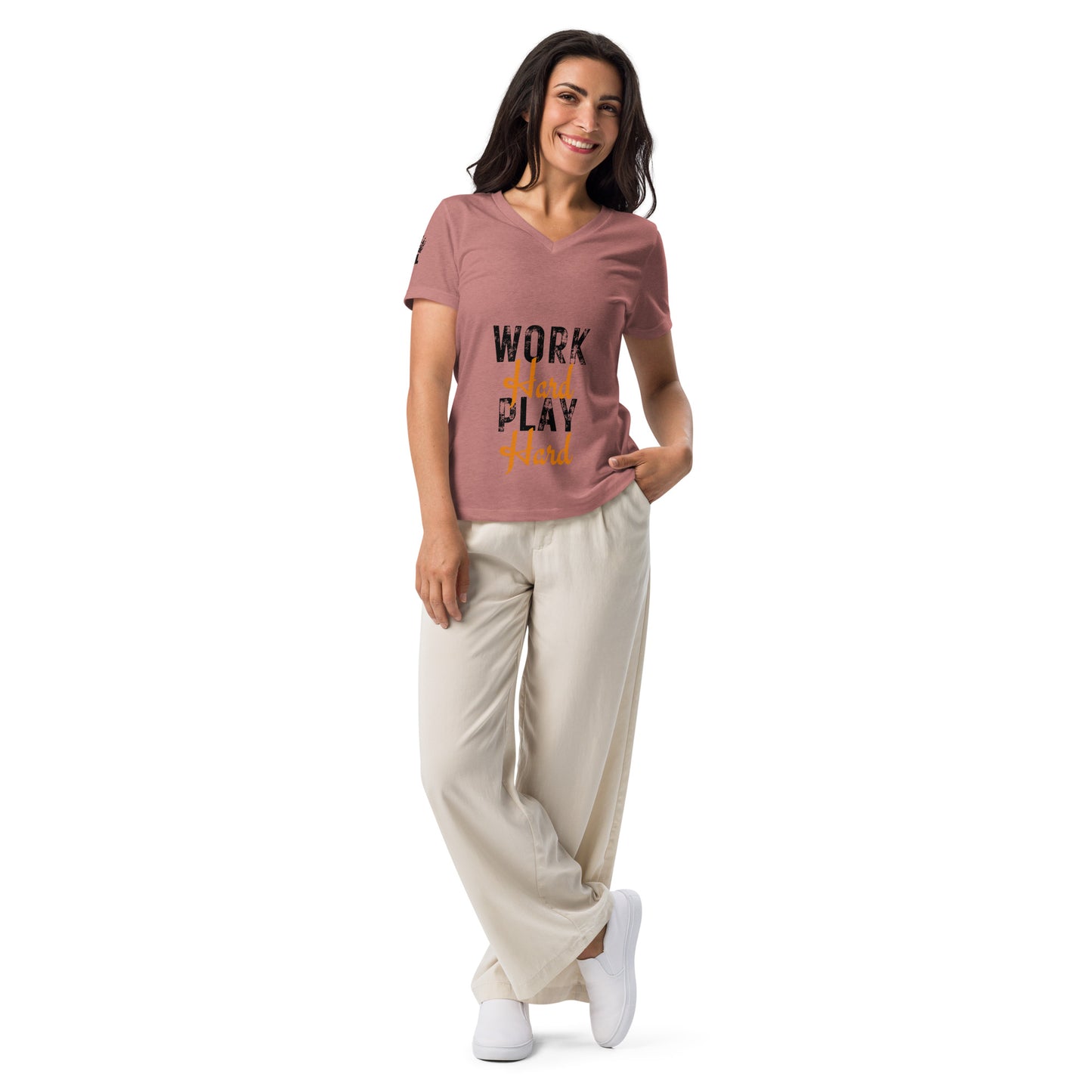 Work Hard Play Hard Women’s relaxed v-neck t-shirt