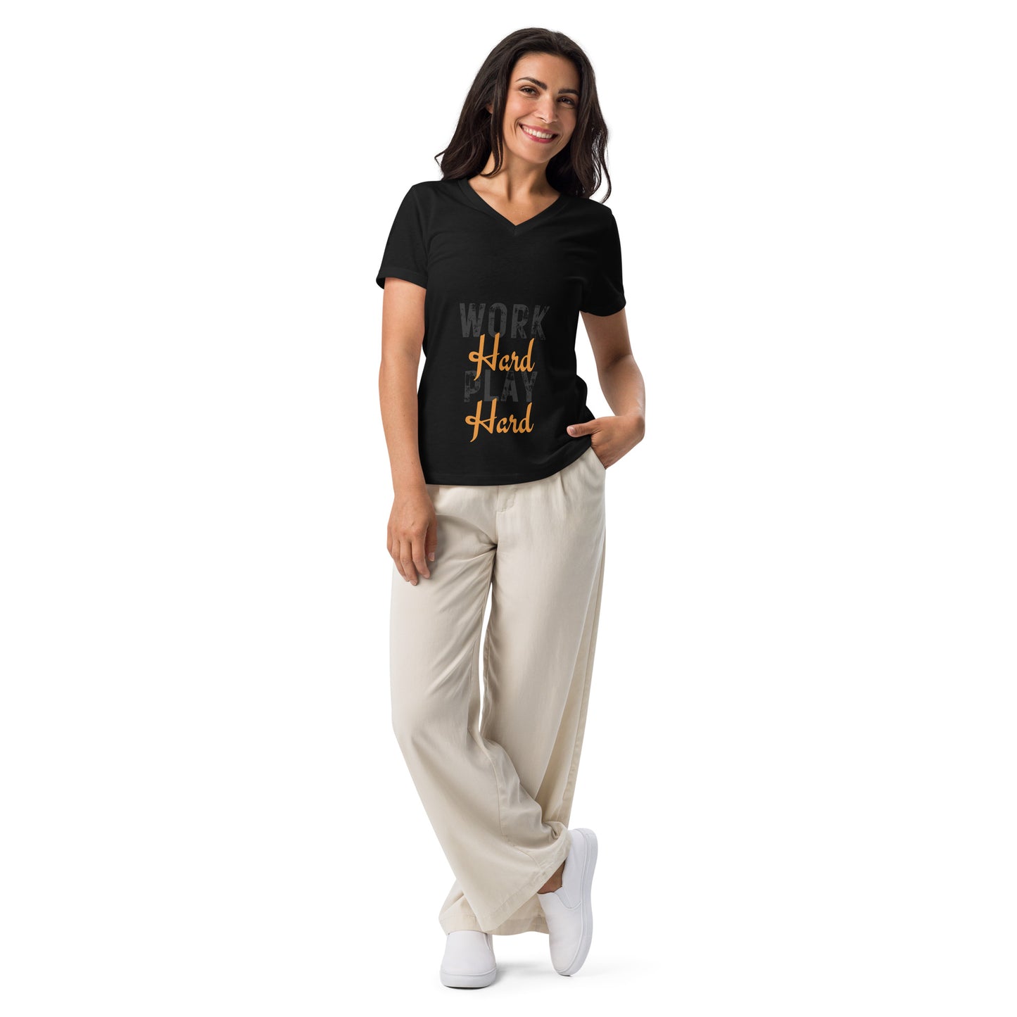 Work Hard Play Hard Women’s relaxed v-neck t-shirt