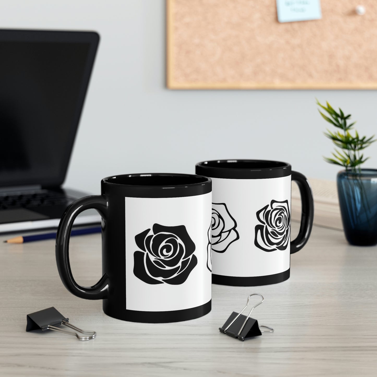 Rose 11oz Black Mug