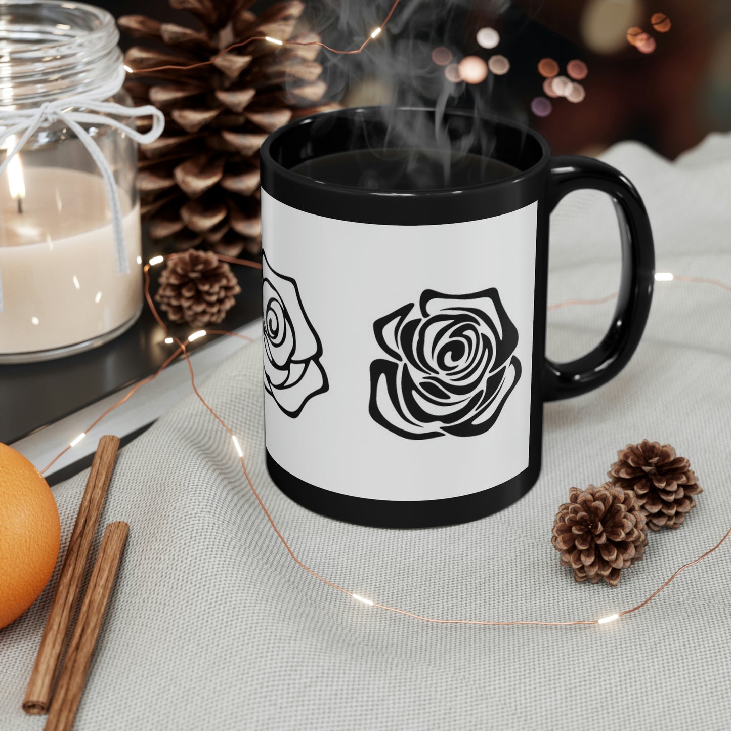 Rose 11oz Black Mug