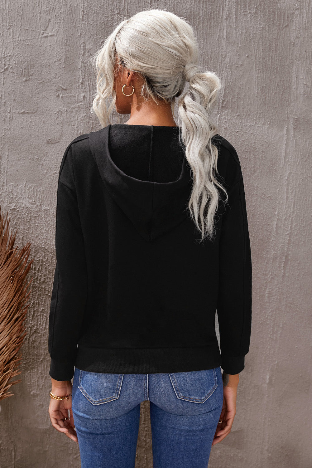 Lace-Up Dropped Shoulder Hoodie