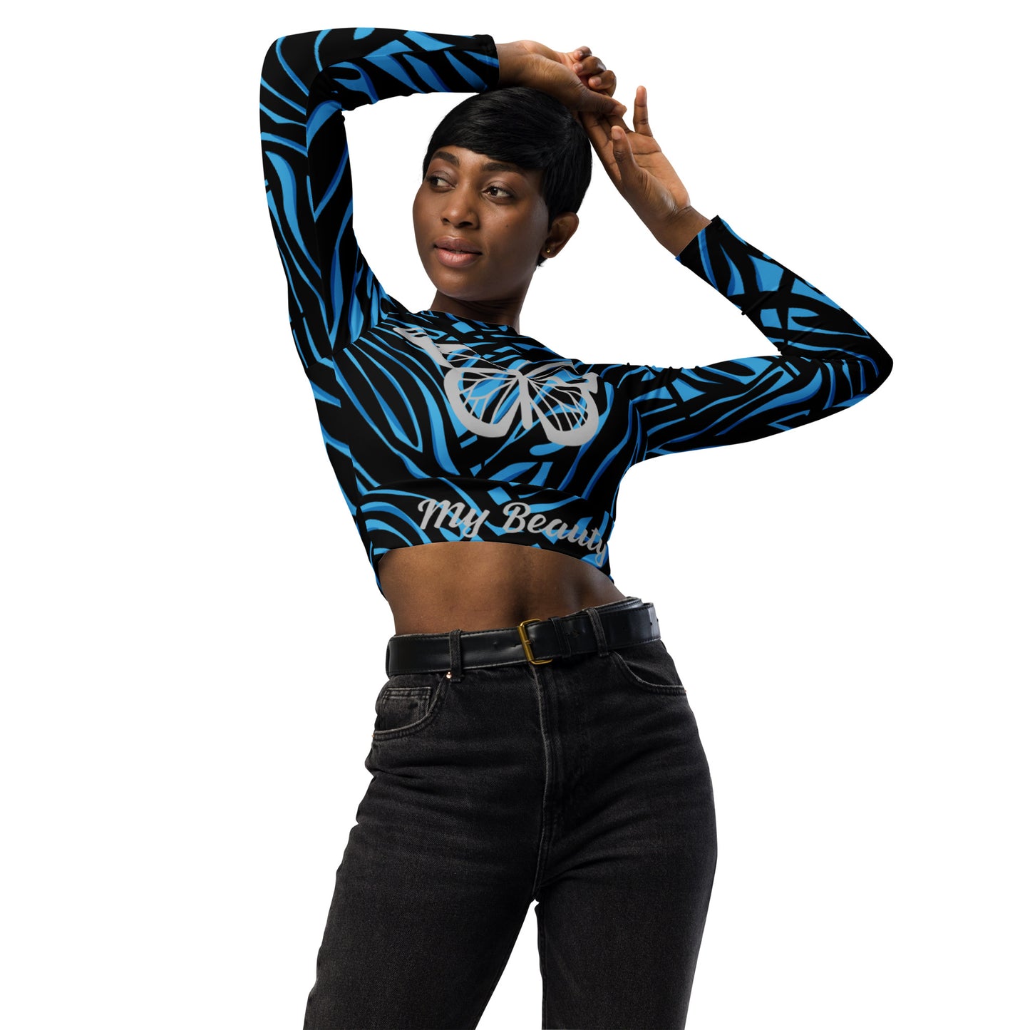 Long-Sleeve Crop Top Tiger Blue