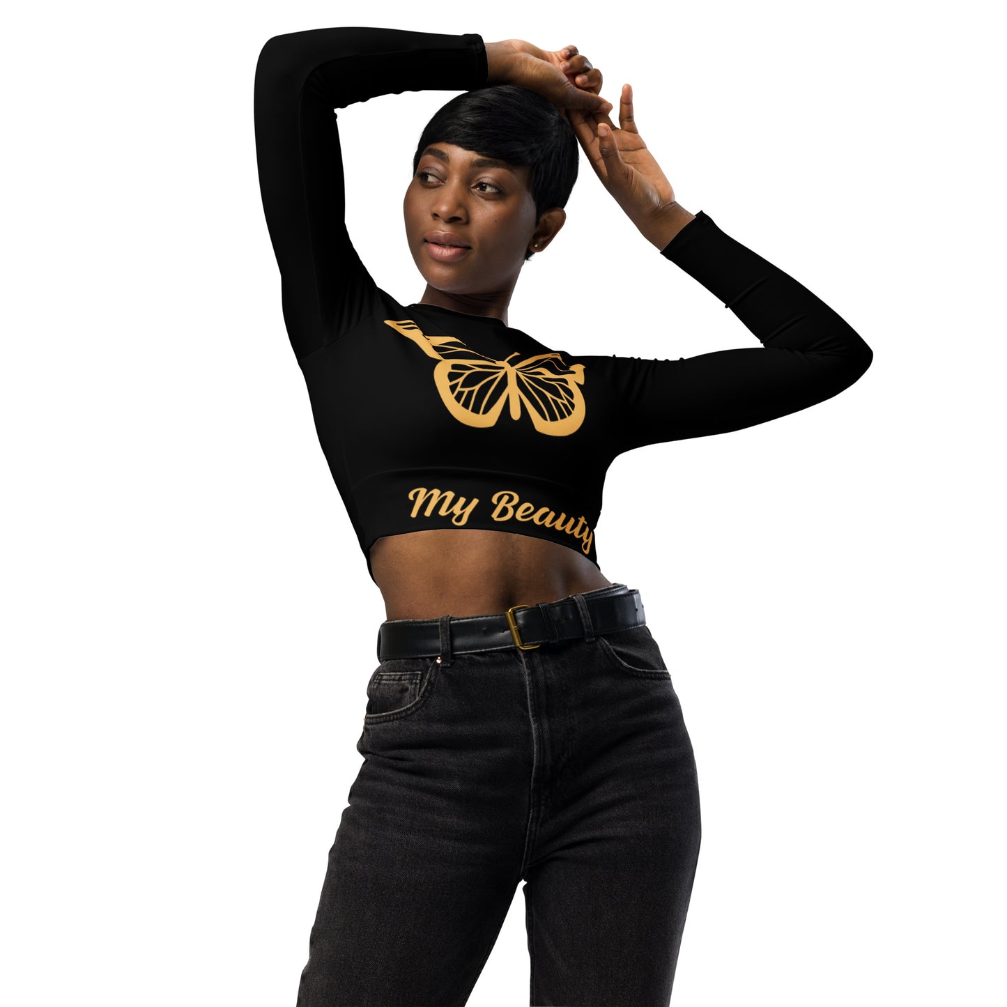 Long-Sleeve Crop Top BLK/GOLD