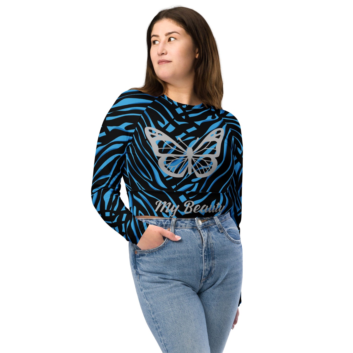 Long-Sleeve Crop Top Tiger Blue