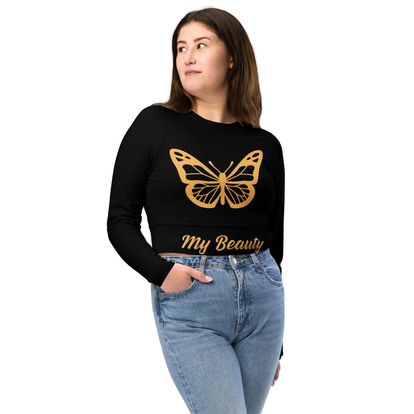 Long-Sleeve Crop Top BLK/GOLD