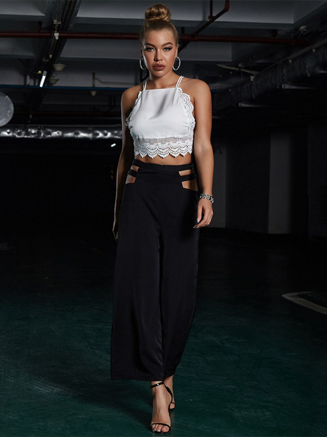 Cutout High Waist Wide Leg Pants